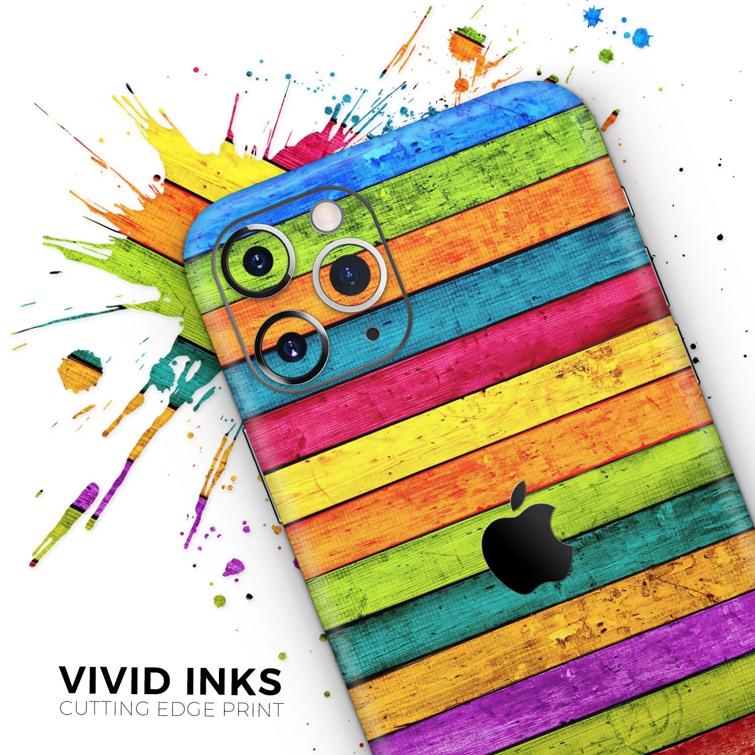 Neon Wood Planks skin for Apple iPhone 14 and 13, showcasing vibrant colors and sleek design.