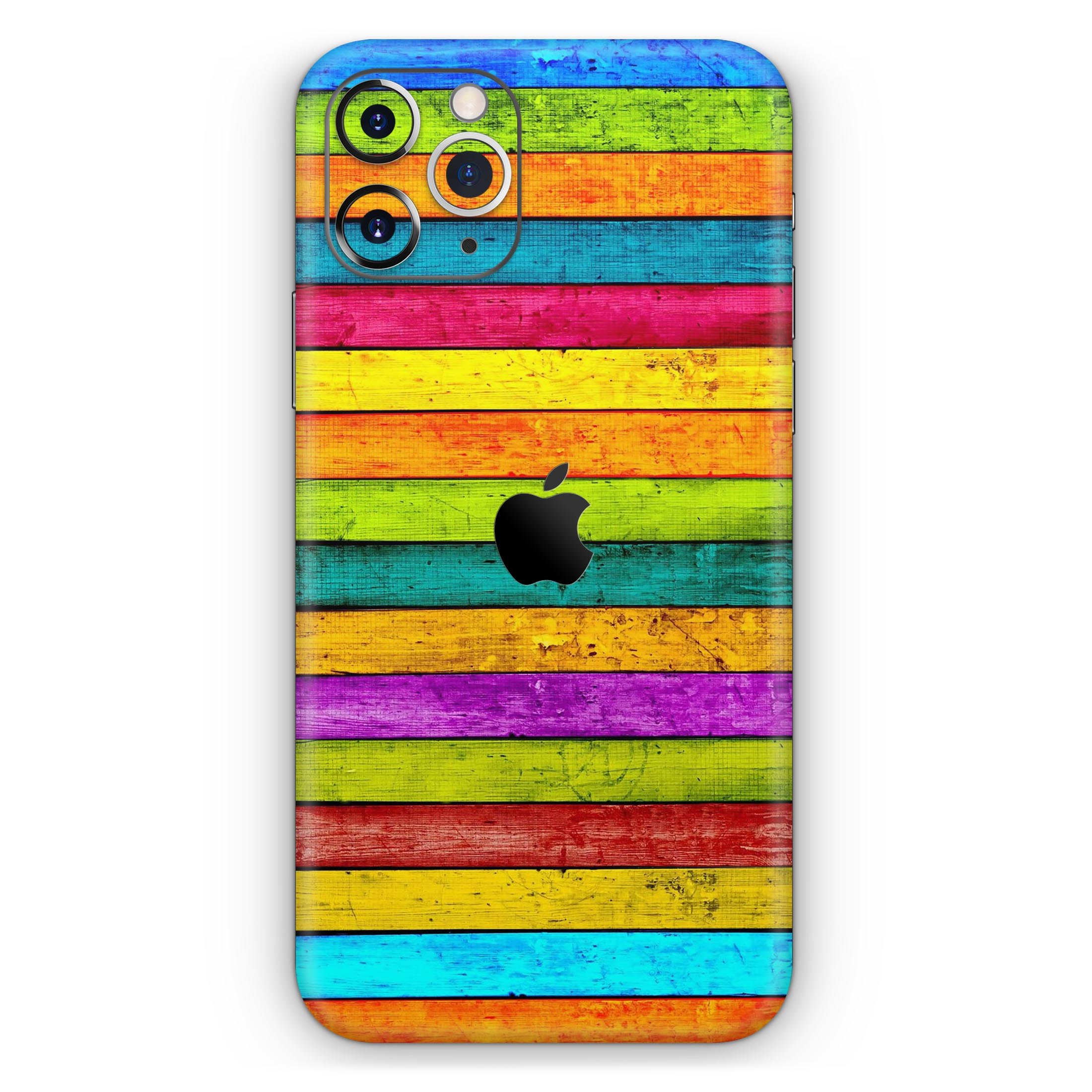 Neon Wood Planks skin for Apple iPhone 14 and 13, showcasing vibrant colors and sleek design.