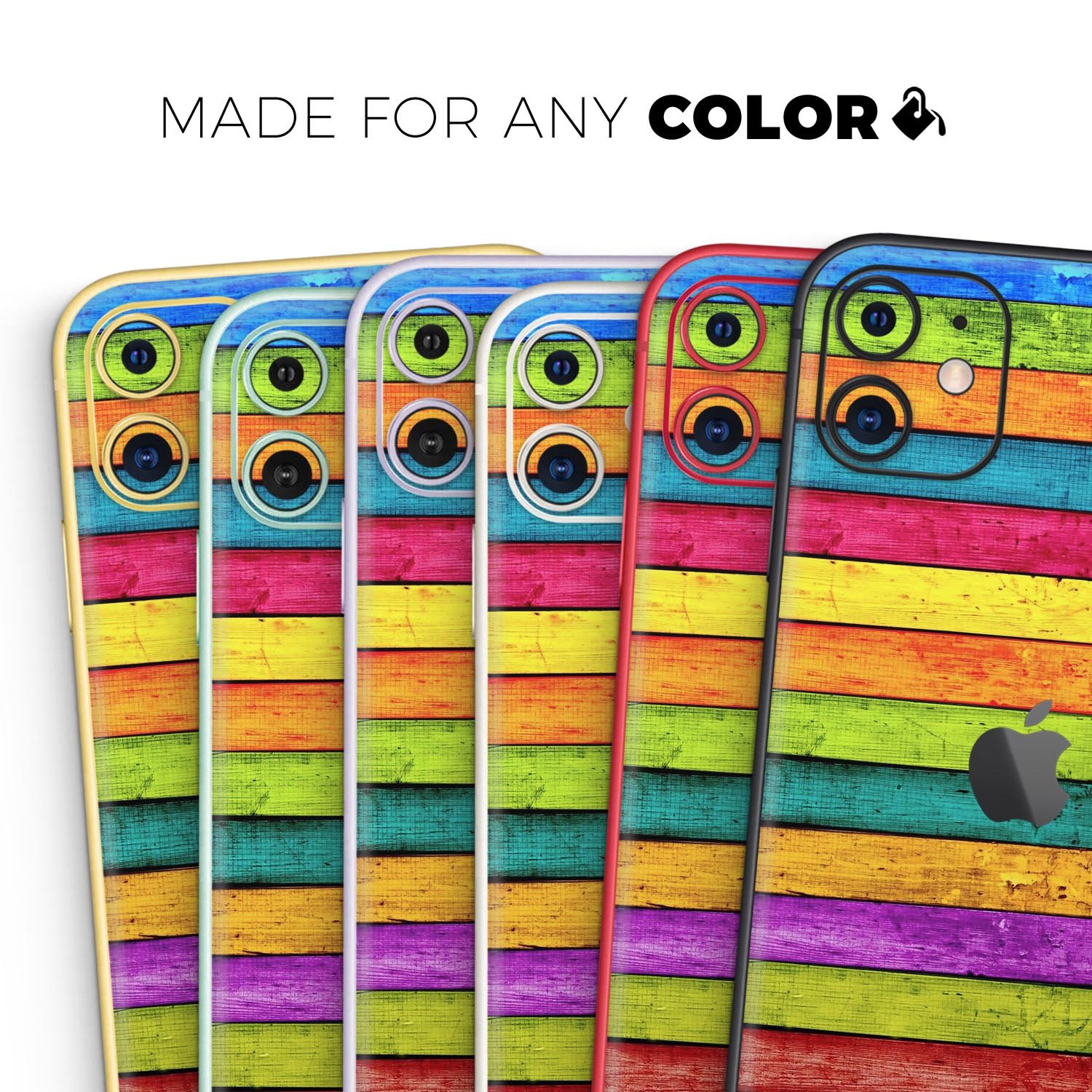 Neon Wood Planks skin for Apple iPhone 14 and 13, showcasing vibrant colors and sleek design.