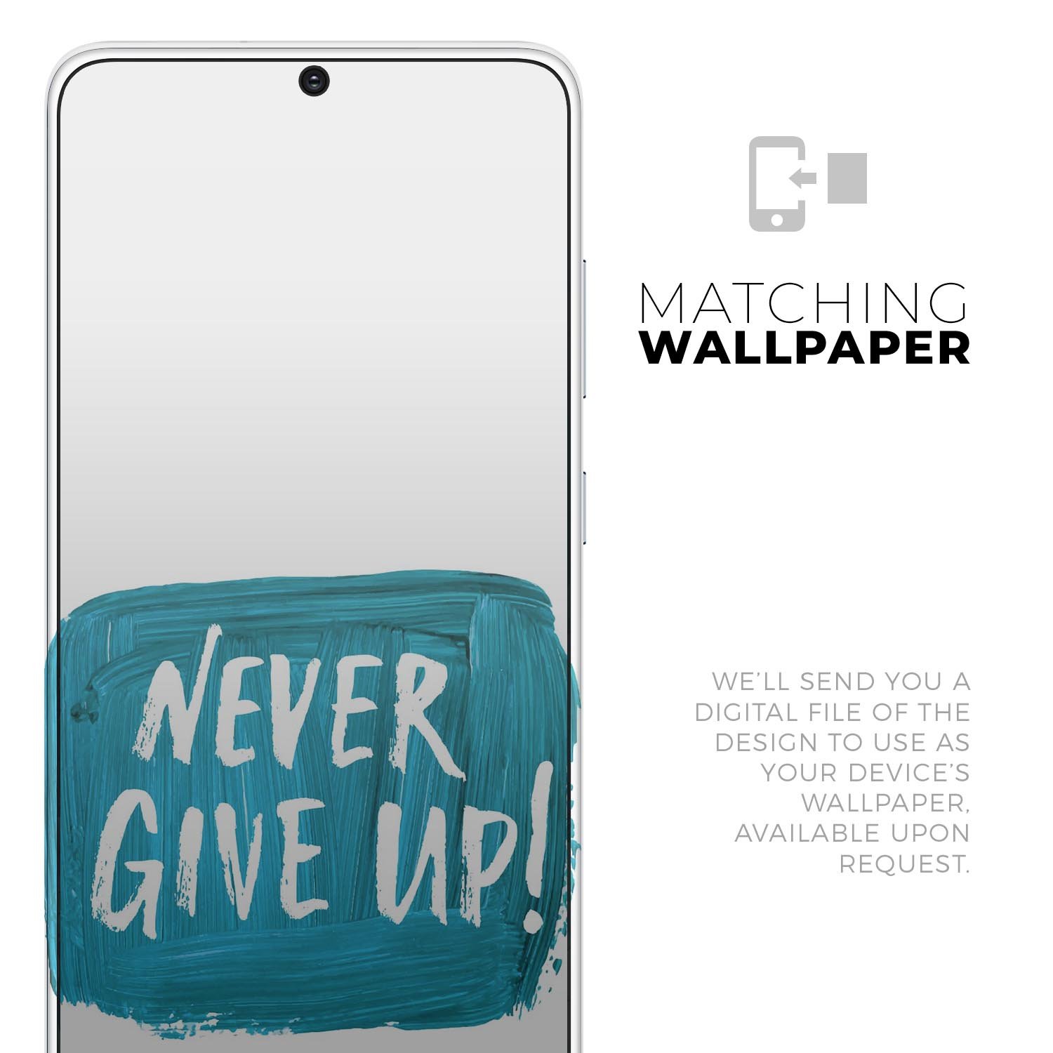 Never Give Up! Skin-Kit for Samsung Galaxy S20 featuring a stylish design and premium vinyl material.