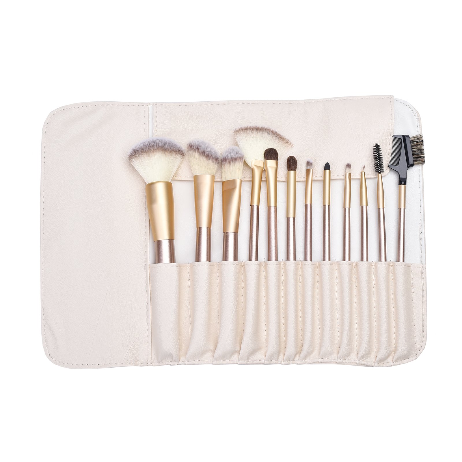 NEW Makeup Brushing Brush Set featuring 12 soft synthetic brushes in a stylish blue design, complete with a PU leather case for easy storage.