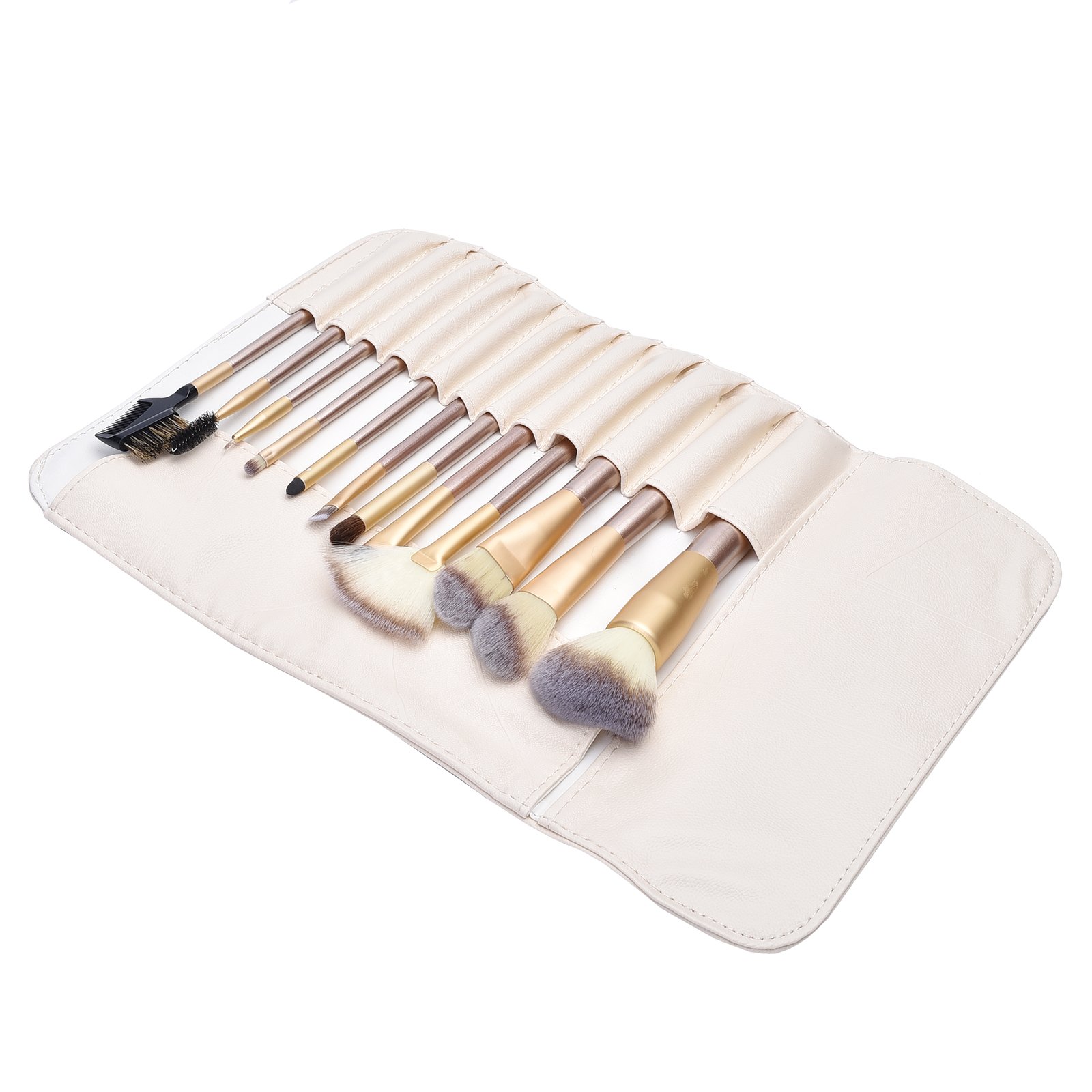 NEW Makeup Brushing Brush Set featuring 12 soft synthetic brushes in a stylish blue design, complete with a PU leather case for easy storage.