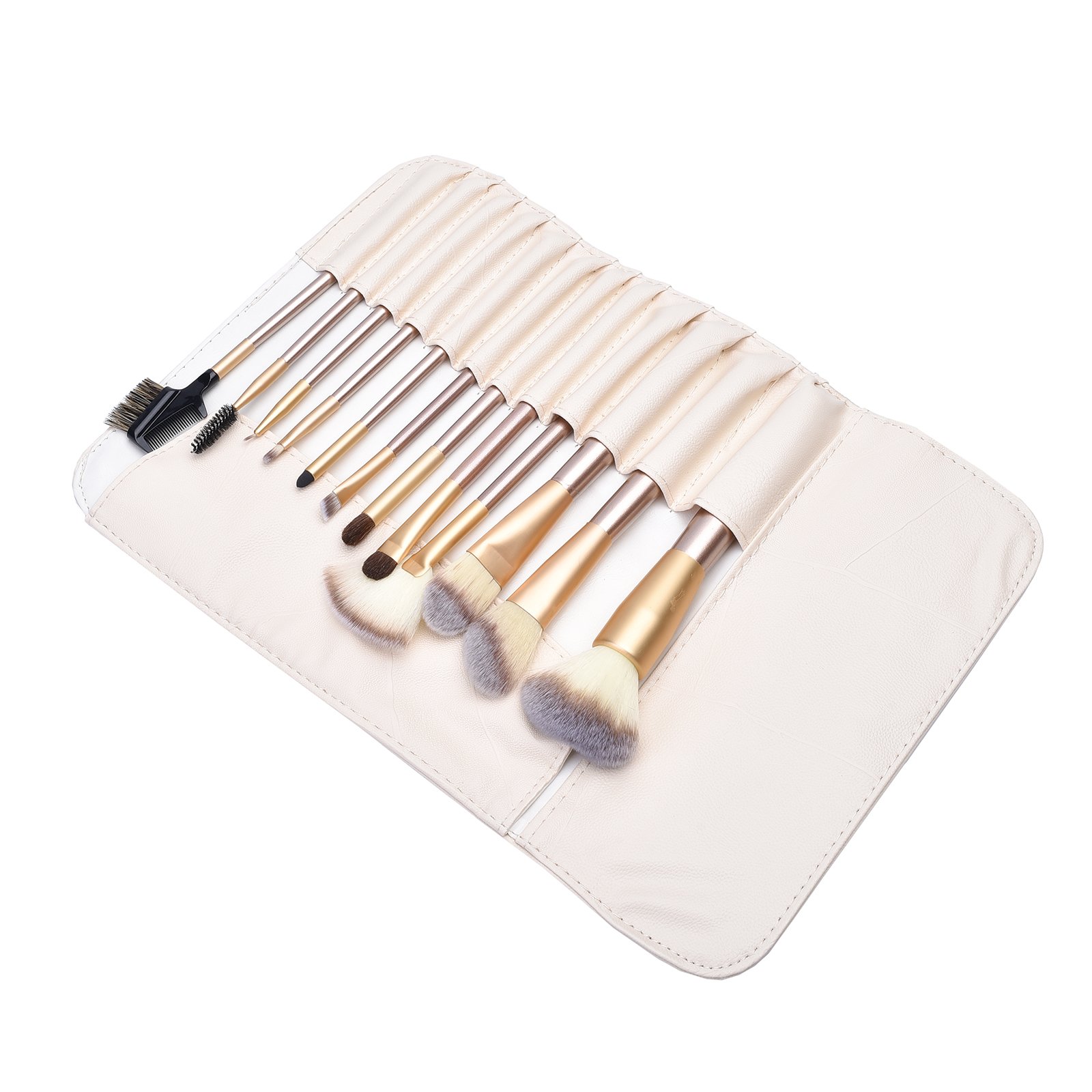 NEW Makeup Brushing Brush Set featuring 12 soft synthetic brushes in a stylish blue design, complete with a PU leather case for easy storage.