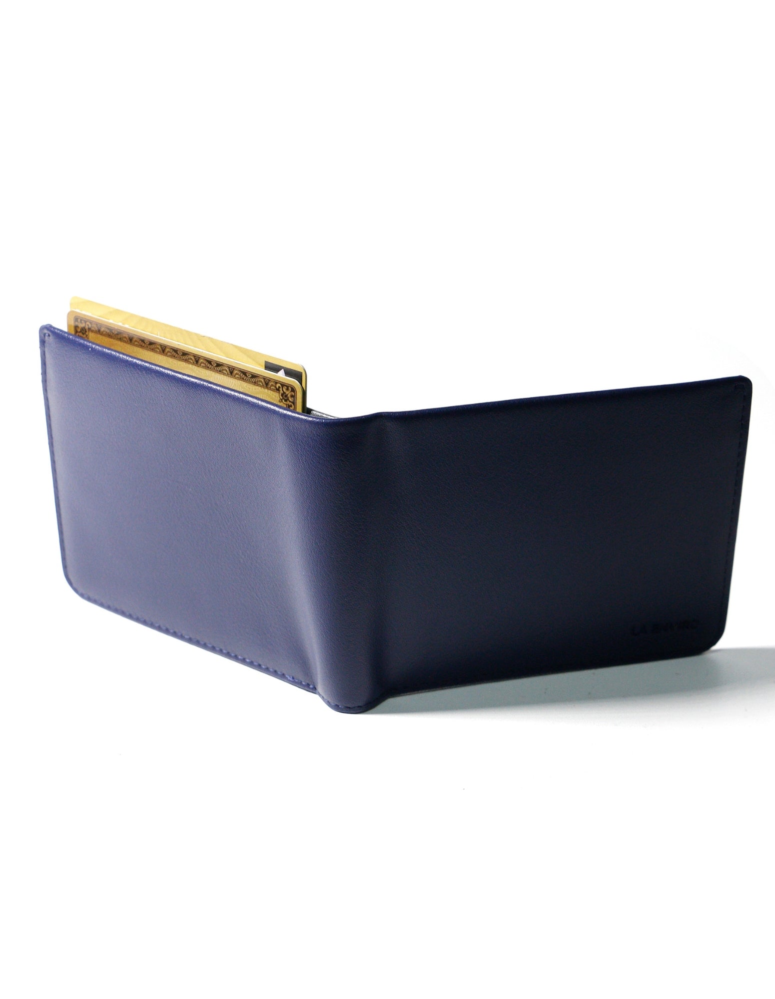 NEWTOWN Wallet in Blue, made from premium vegan leather, featuring card slots, coin pouch, and ID window.