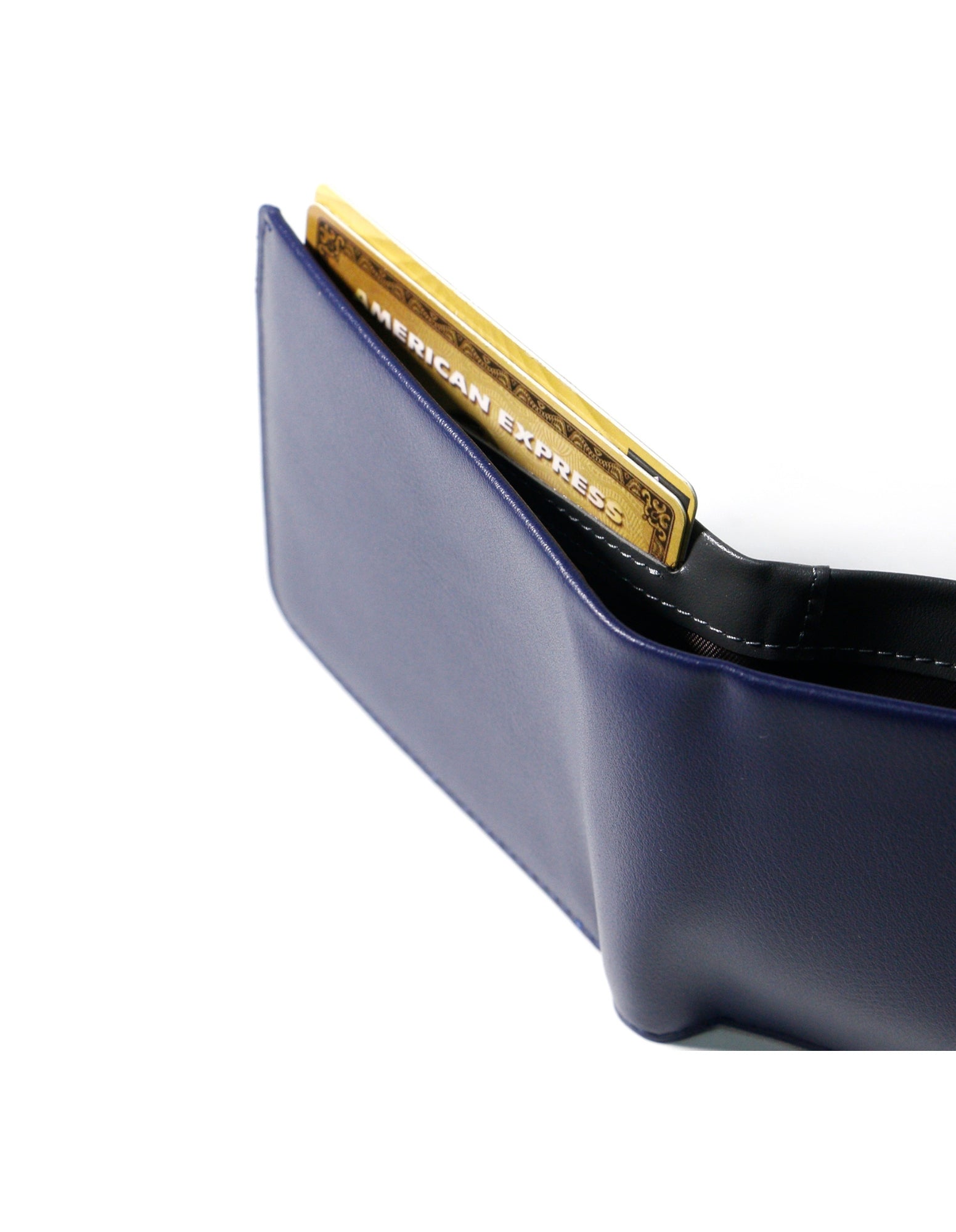 NEWTOWN Wallet in Blue, made from premium vegan leather, featuring card slots, coin pouch, and ID window.