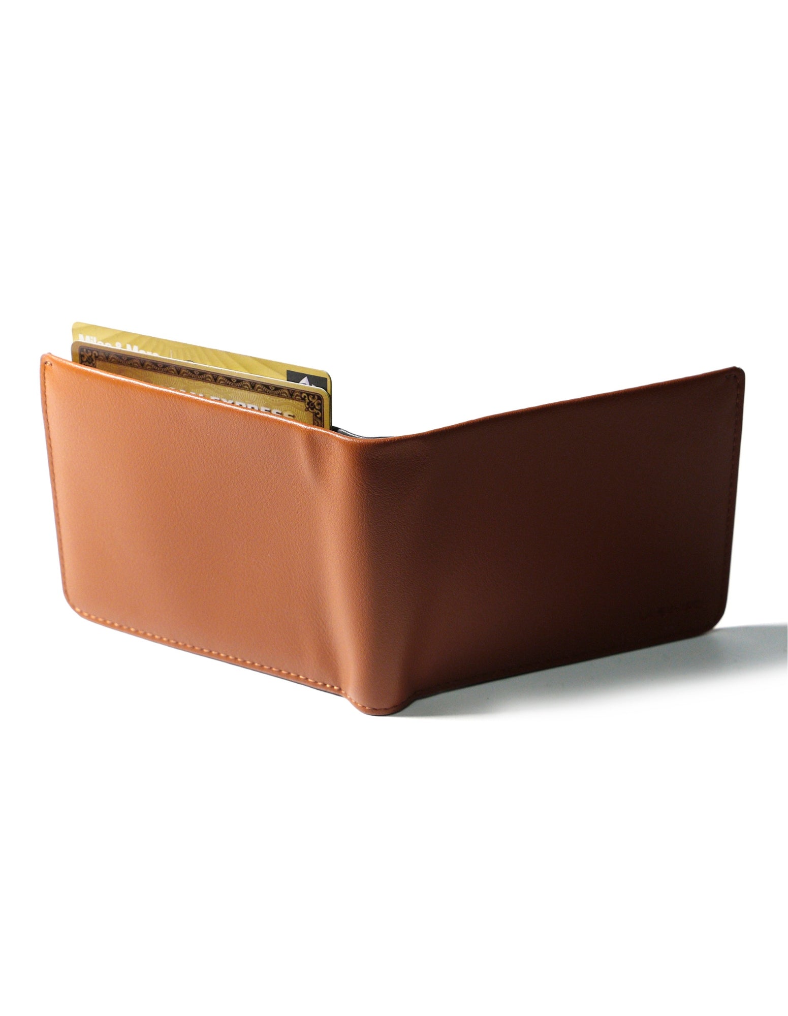 NEWTOWN Wallet in Tan made from premium vegan leather, featuring multiple card slots, a hidden coin pouch, and a sleek minimalist design.