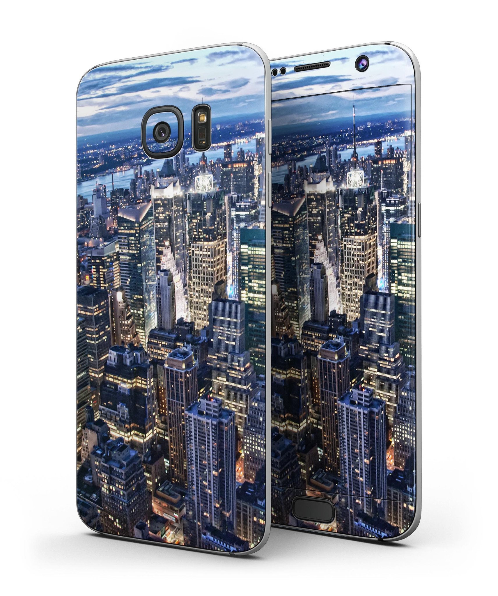 Night Aerial NYC Full Body Skin-Kit for Samsung Galaxy S7 and S7 Edge, showcasing premium vinyl material and stylish finishes.