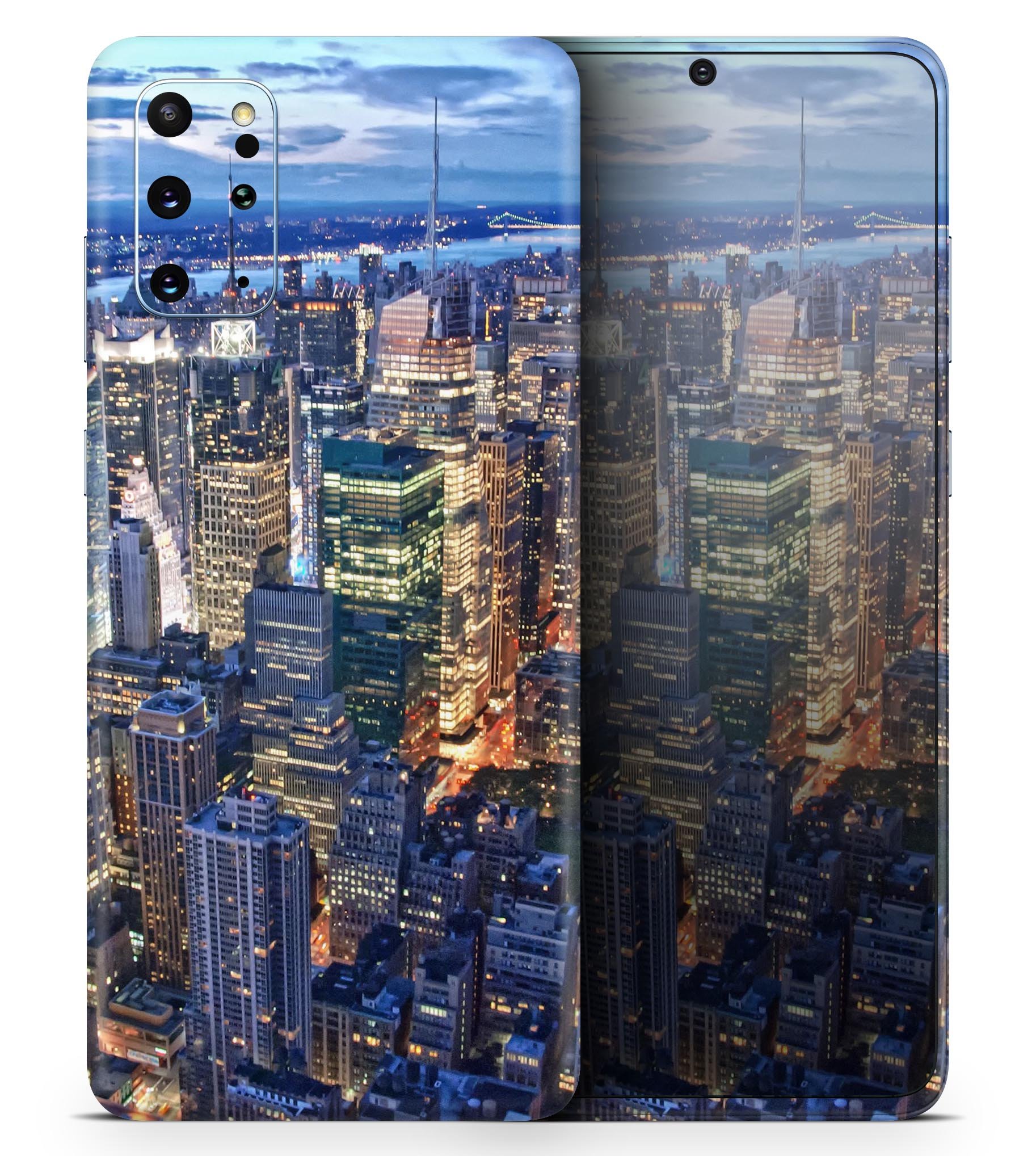 Night Aerial NYC Skin-Kit for Samsung Galaxy S20, showcasing a sleek design with ultra-gloss and soft-matte finish options.