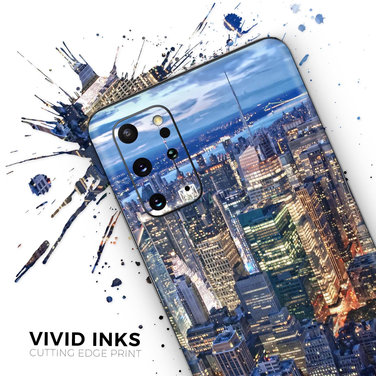 Night Aerial NYC Skin-Kit for Samsung Galaxy S20, showcasing a sleek design with ultra-gloss and soft-matte finish options.