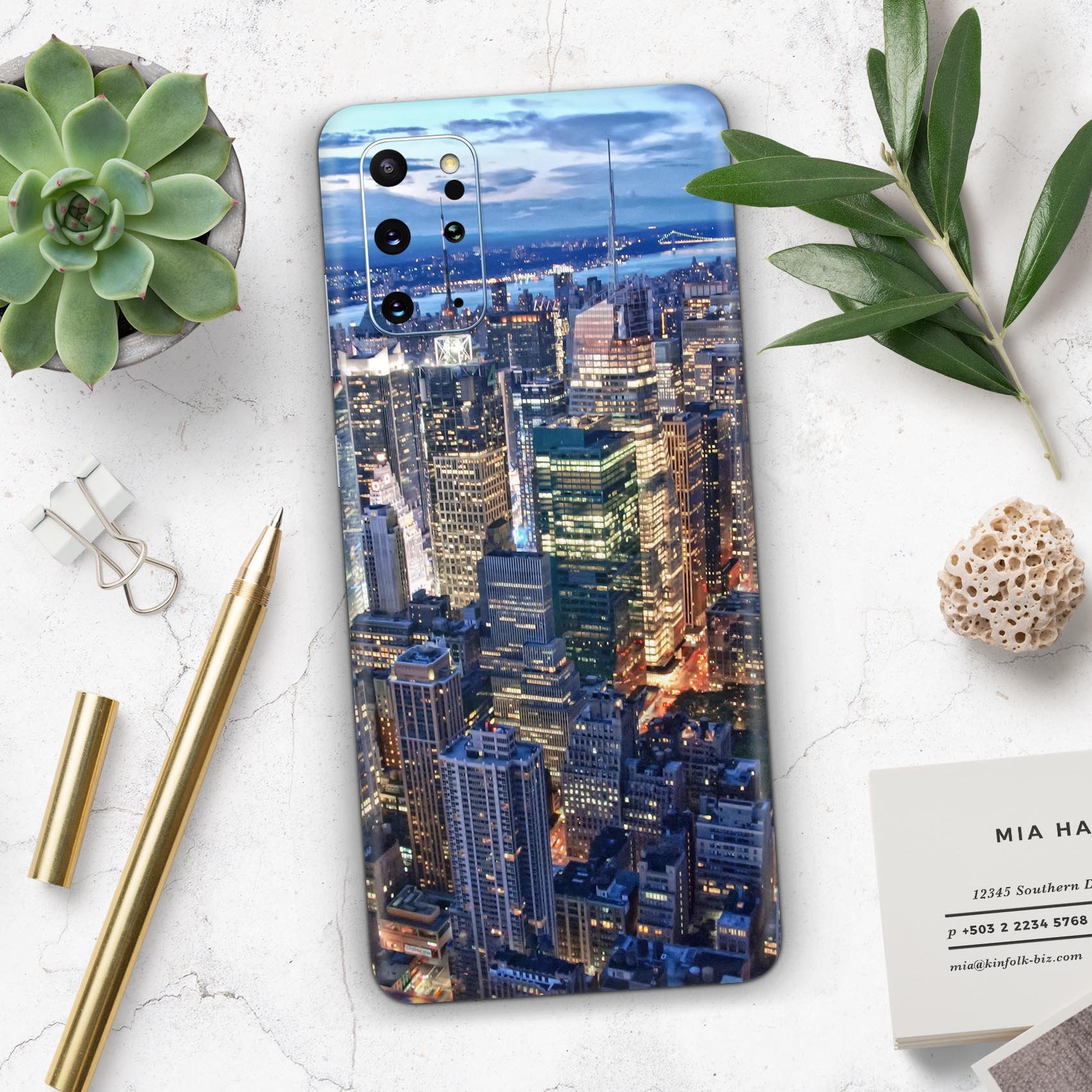 Night Aerial NYC Skin-Kit for Samsung Galaxy S20, showcasing a sleek design with ultra-gloss and soft-matte finish options.