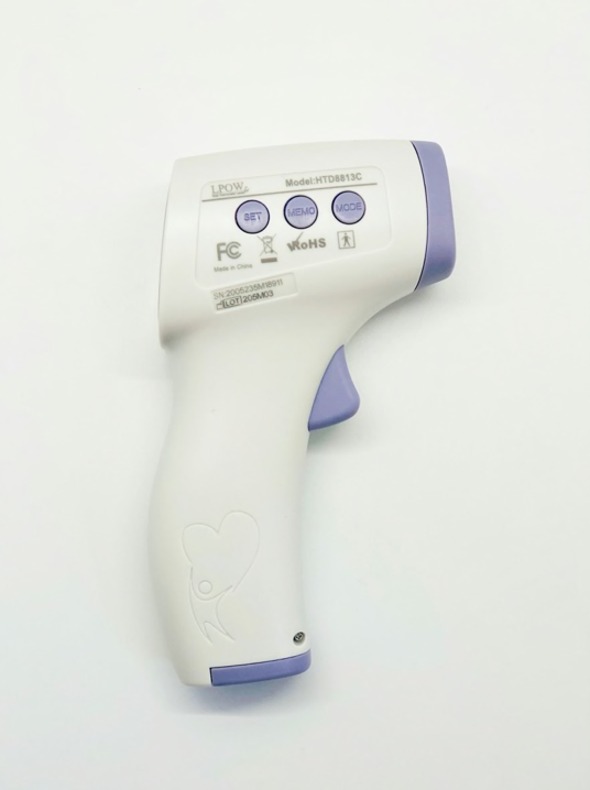 Non-Contact Infrared Thermometer with LCD display and button for quick temperature readings.