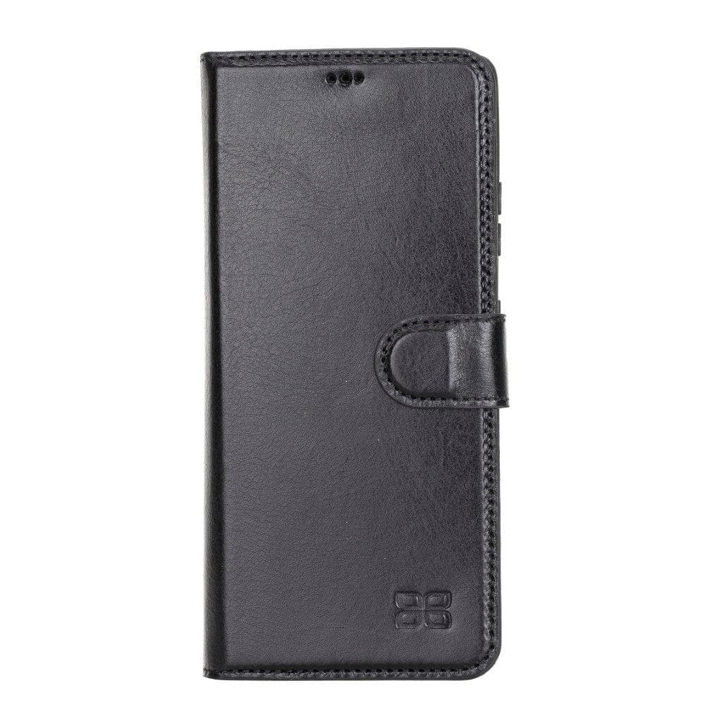 Non-Detachable Leather Wallet Case for Samsung Galaxy S21 Series, showcasing genuine leather, RFID protection, and card holder compartments.