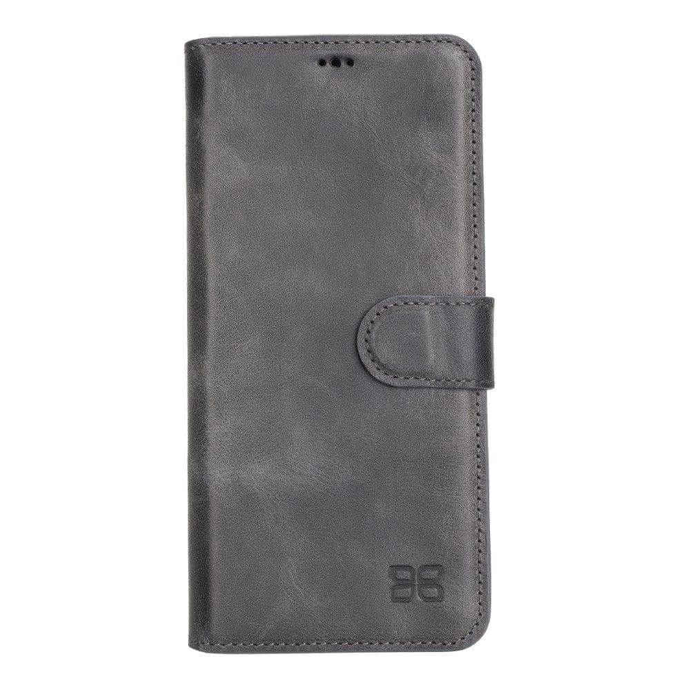 Non-Detachable Leather Wallet Case for Samsung Galaxy S21 Series, showcasing genuine leather, RFID protection, and card holder compartments.