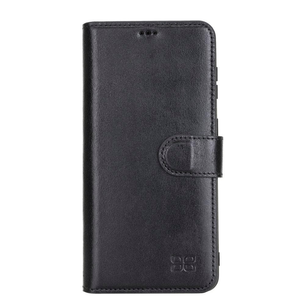 Non-Detachable Leather Wallet Case for Samsung Galaxy S21 Series, showcasing genuine leather, RFID protection, and card holder compartments.