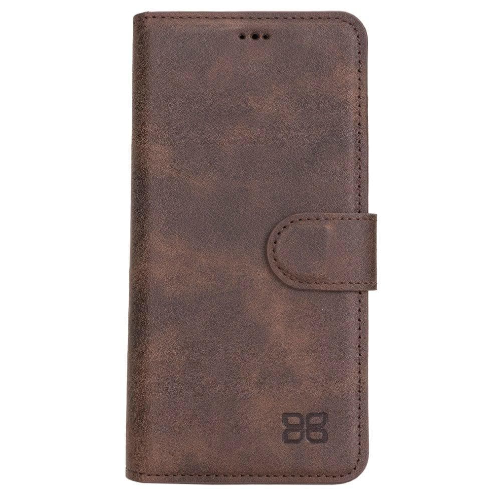 Non-Detachable Leather Wallet Case for Samsung Galaxy S21 Series, showcasing genuine leather, RFID protection, and card holder compartments.