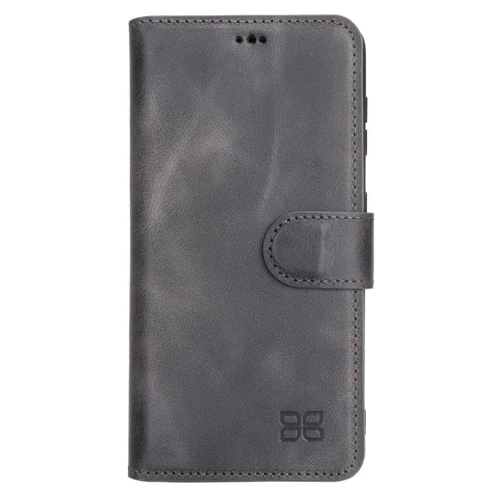 Non-Detachable Leather Wallet Case for Samsung Galaxy S21 Series, showcasing genuine leather, RFID protection, and card holder compartments.