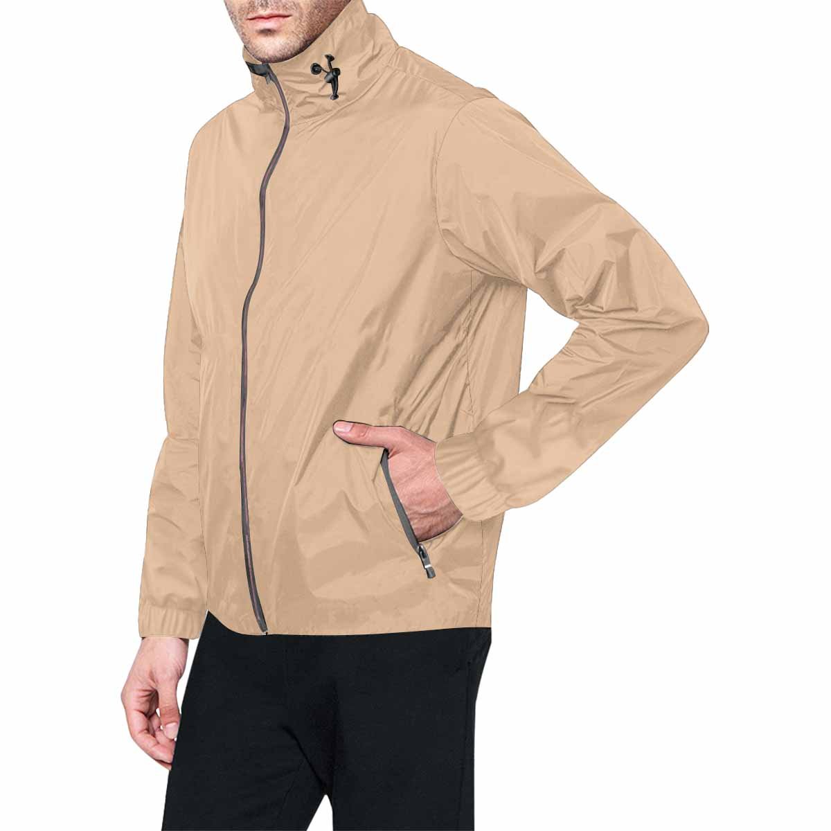 Nude brown hooded windbreaker jacket for men and women, featuring a stylish design with zippered pockets and adjustable hood.