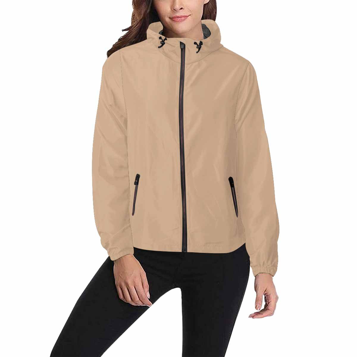 Nude brown hooded windbreaker jacket for men and women, featuring a stylish design with zippered pockets and adjustable hood.