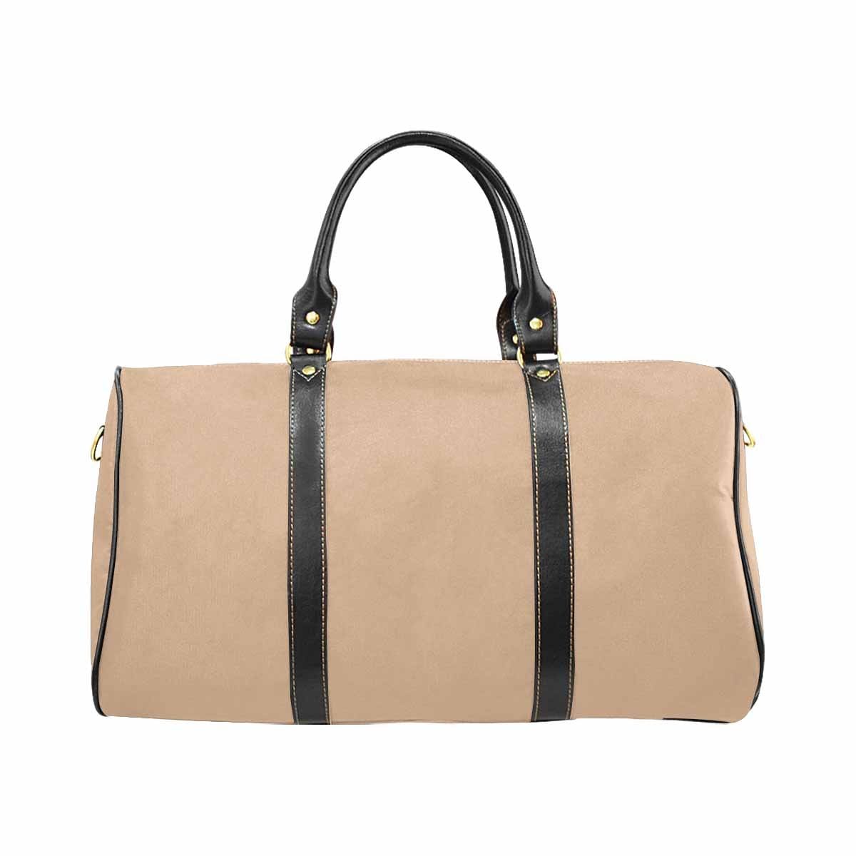 Nude Brown Travel Bag with adjustable strap, showcasing its spacious design and durable waterproof fabric.