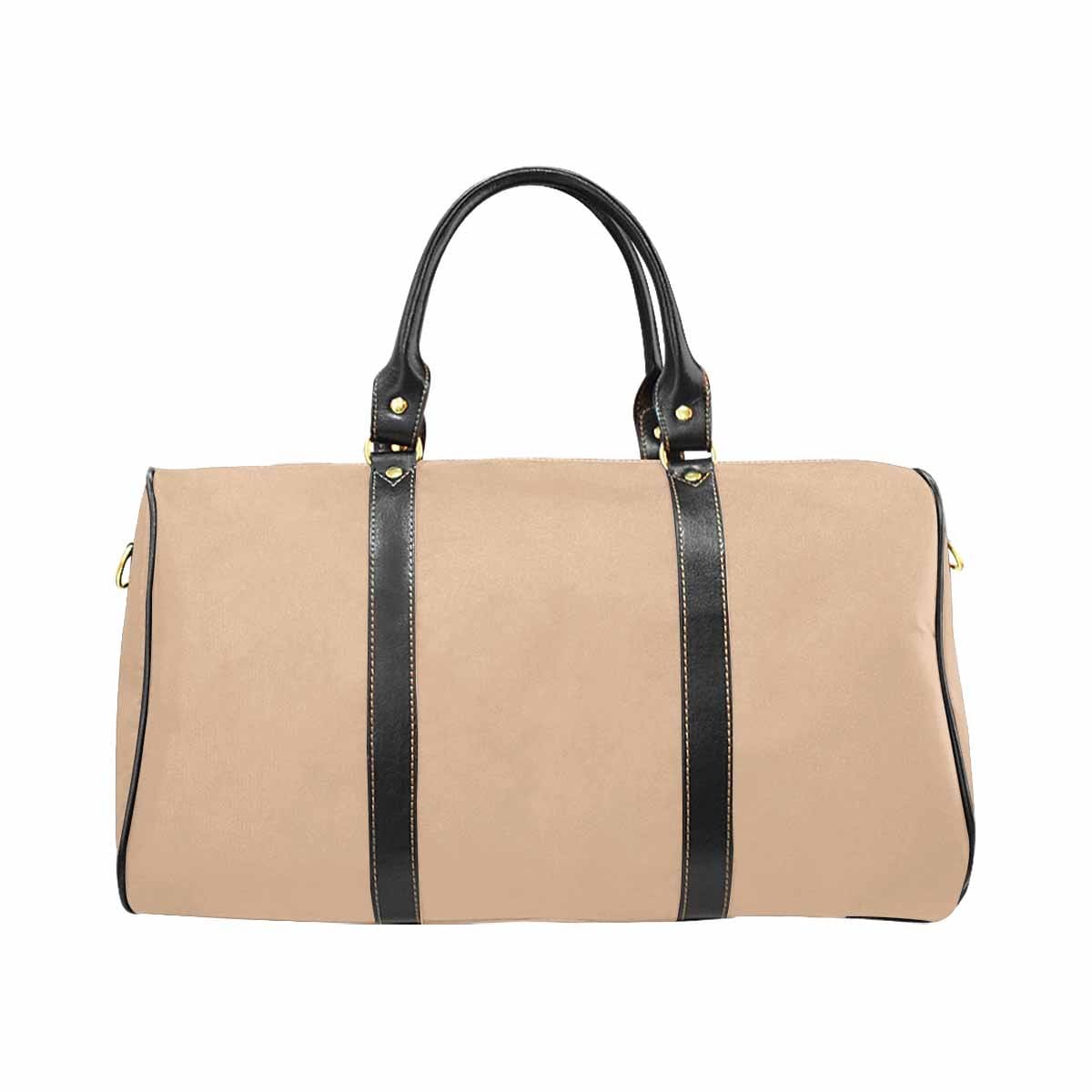 Nude Brown Travel Bag with adjustable strap, showcasing its spacious design and durable waterproof fabric.