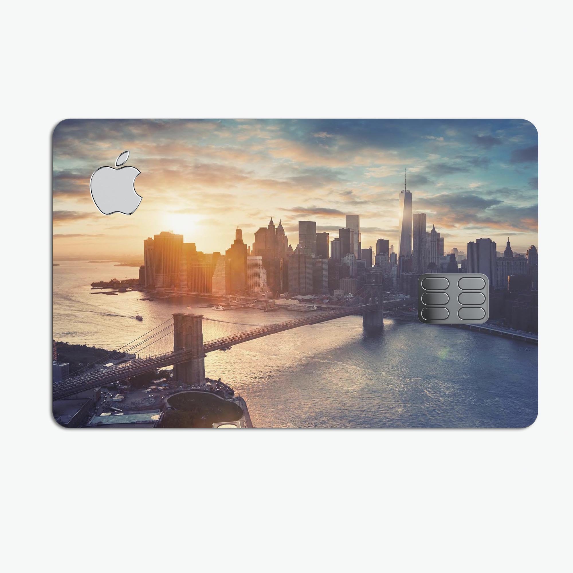 NYC Sunset Eve Premium Protective Decal Skin-Kit for Apple Card, showcasing its stylish design and high-quality finish.