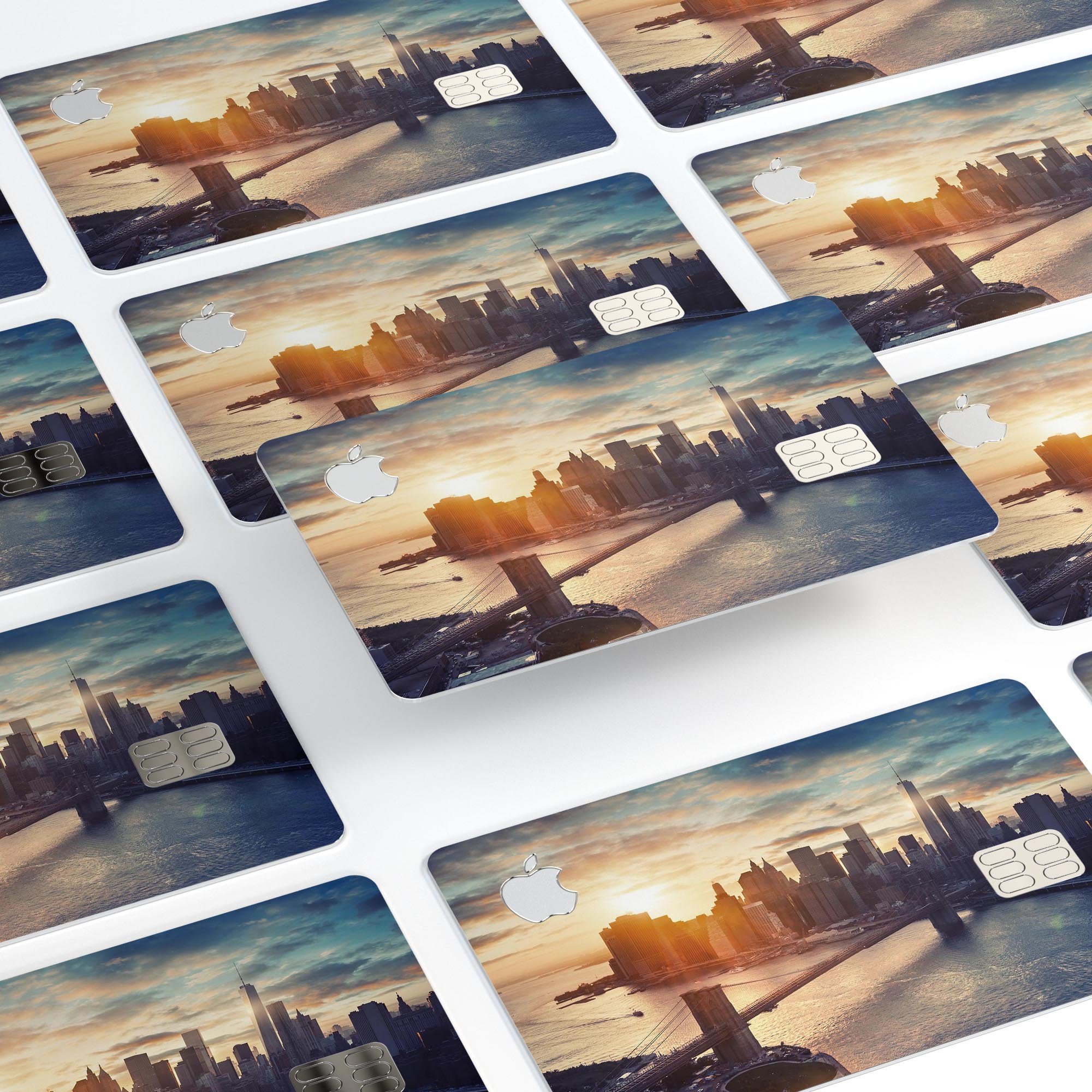 NYC Sunset Eve Premium Protective Decal Skin-Kit for Apple Card, showcasing its stylish design and high-quality finish.