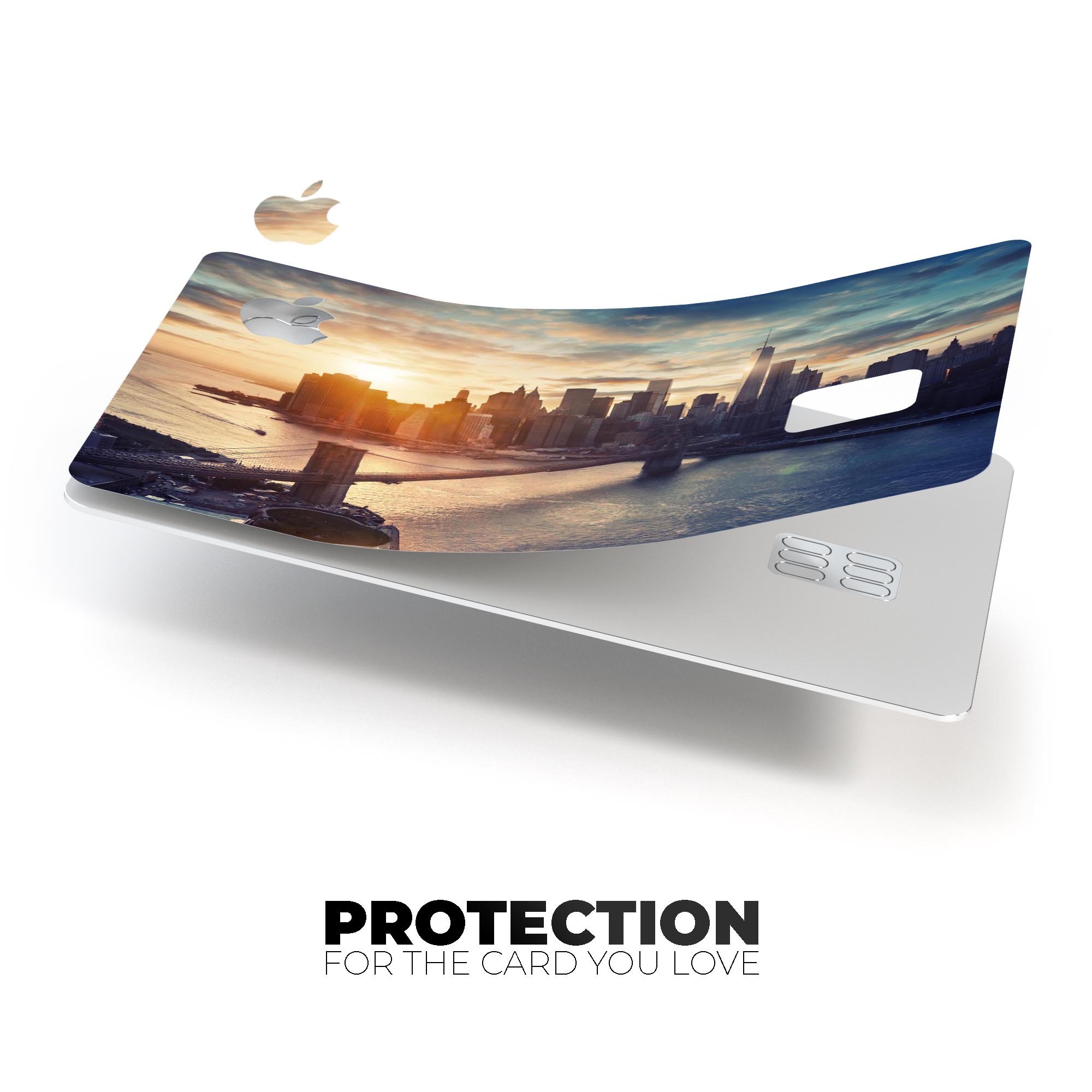 NYC Sunset Eve Premium Protective Decal Skin-Kit for Apple Card, showcasing its stylish design and high-quality finish.