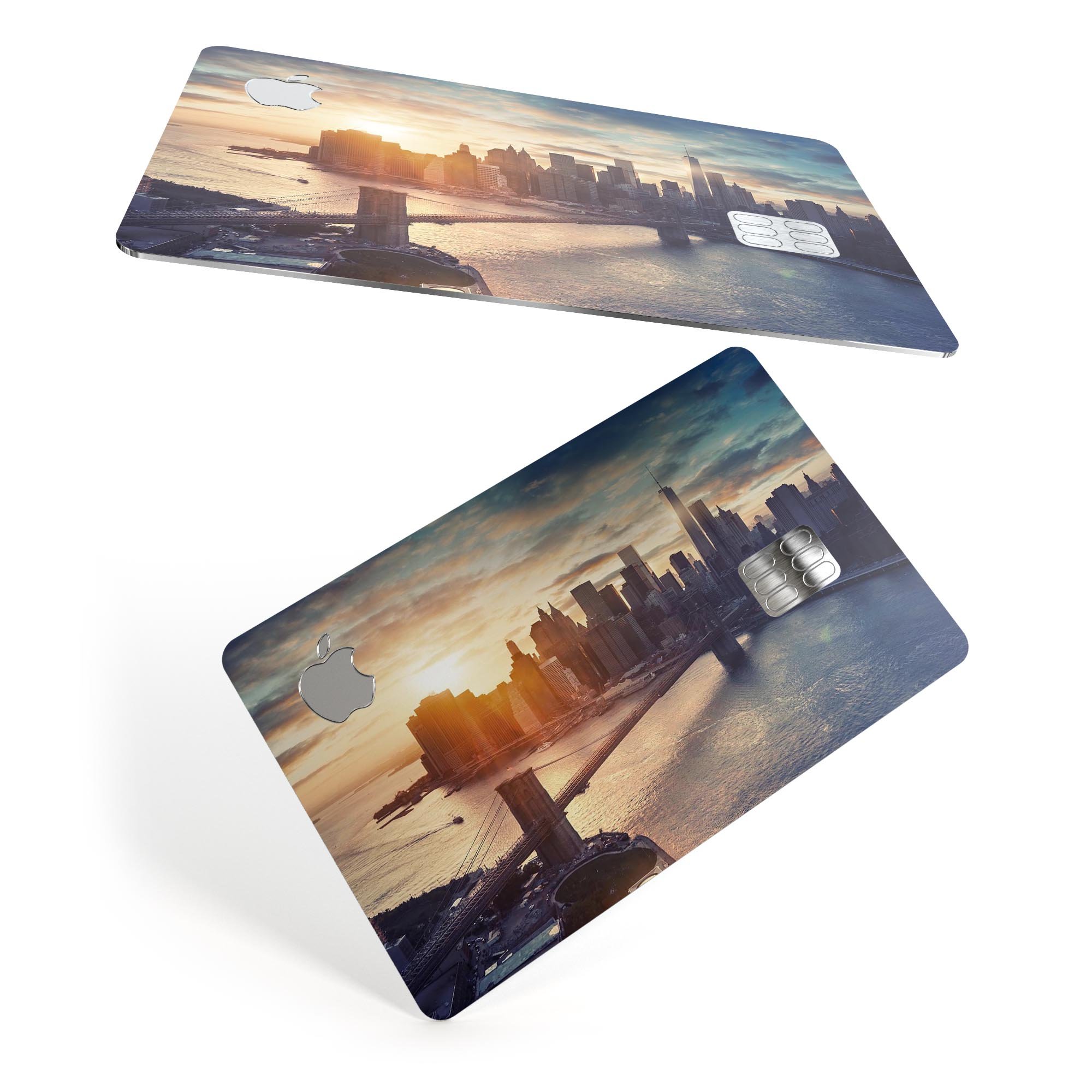 NYC Sunset Eve Premium Protective Decal Skin-Kit for Apple Card, showcasing its stylish design and high-quality finish.