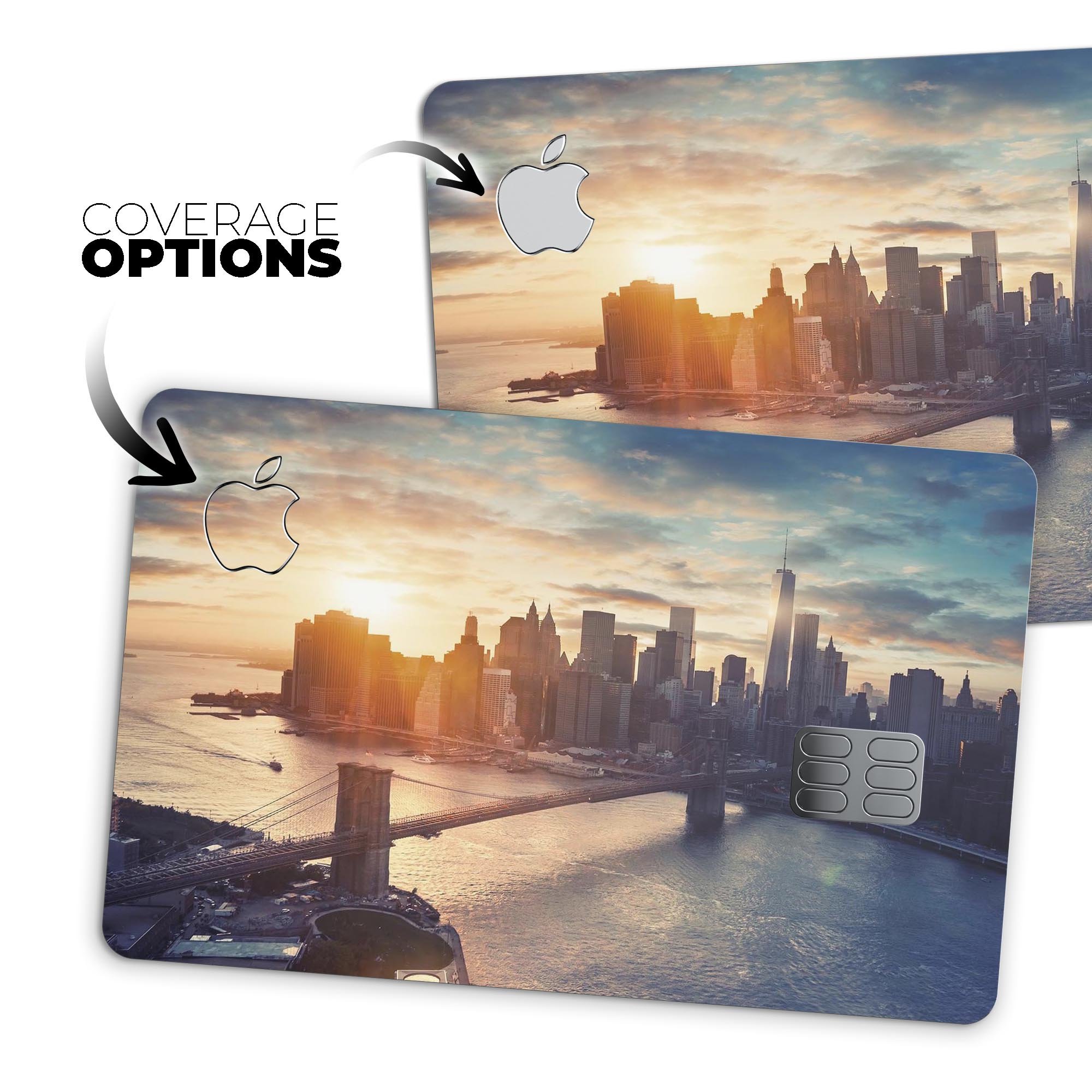 NYC Sunset Eve Premium Protective Decal Skin-Kit for Apple Card, showcasing its stylish design and high-quality finish.