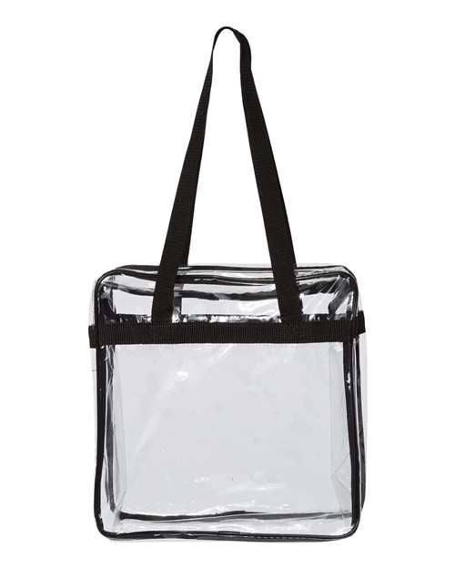 OAD Clear Tote with Zippered Top featuring transparent design and double zipper pull, ideal for stadium events.