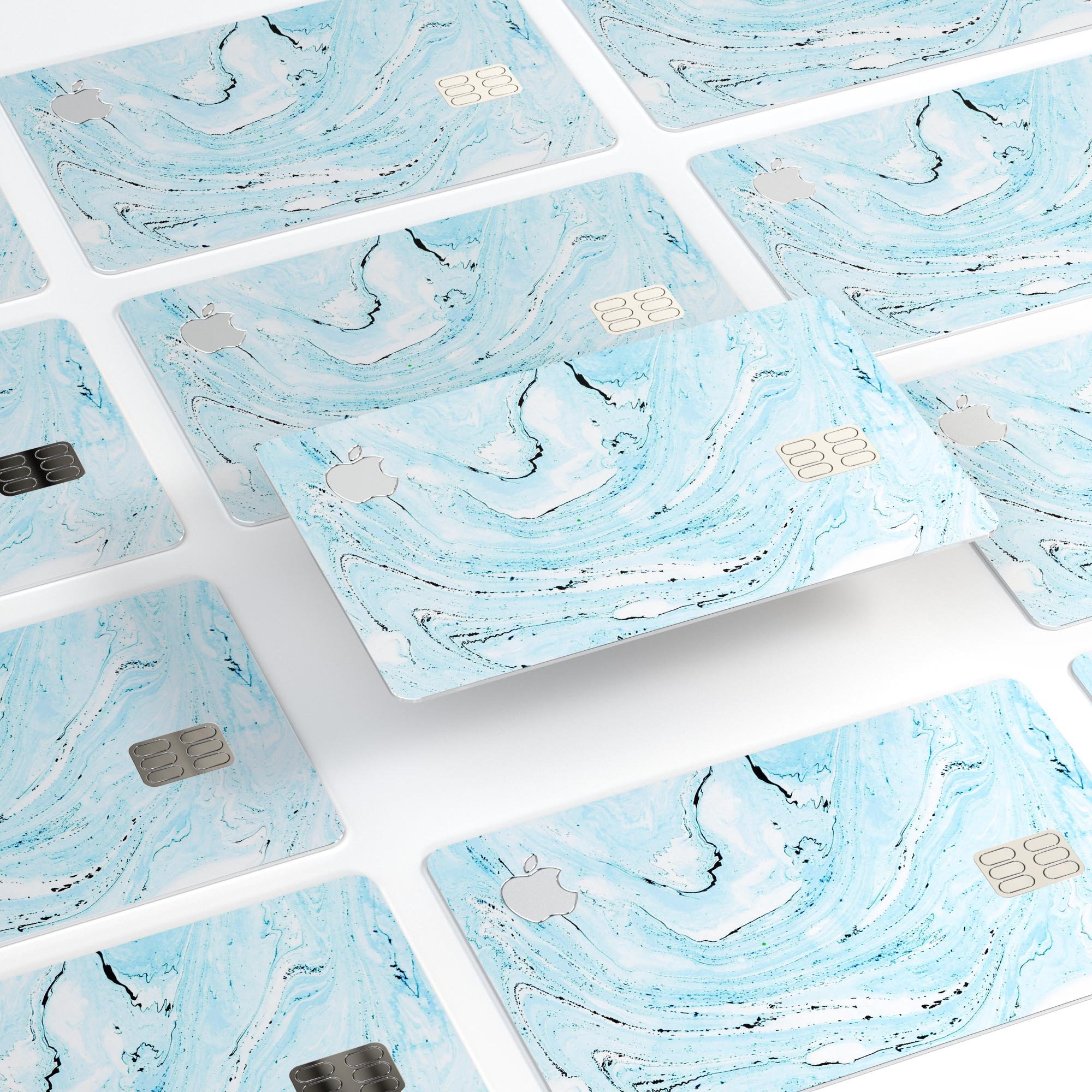 Ocean Blue Textured Marble skin decal for Apple Card, showcasing its premium vinyl texture and elegant design.