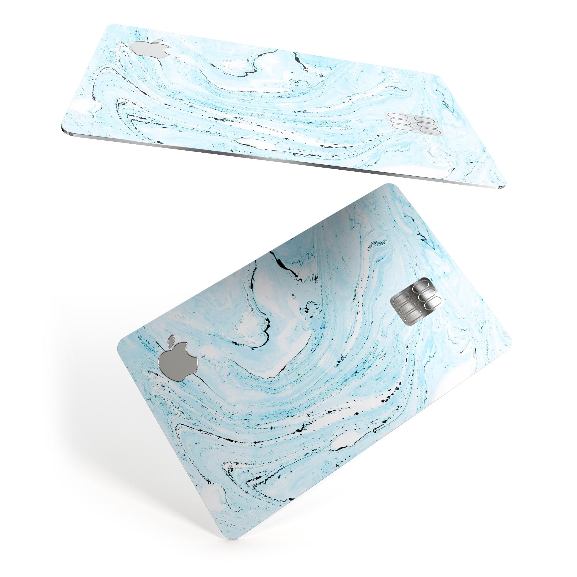 Ocean Blue Textured Marble skin decal for Apple Card, showcasing its premium vinyl texture and elegant design.