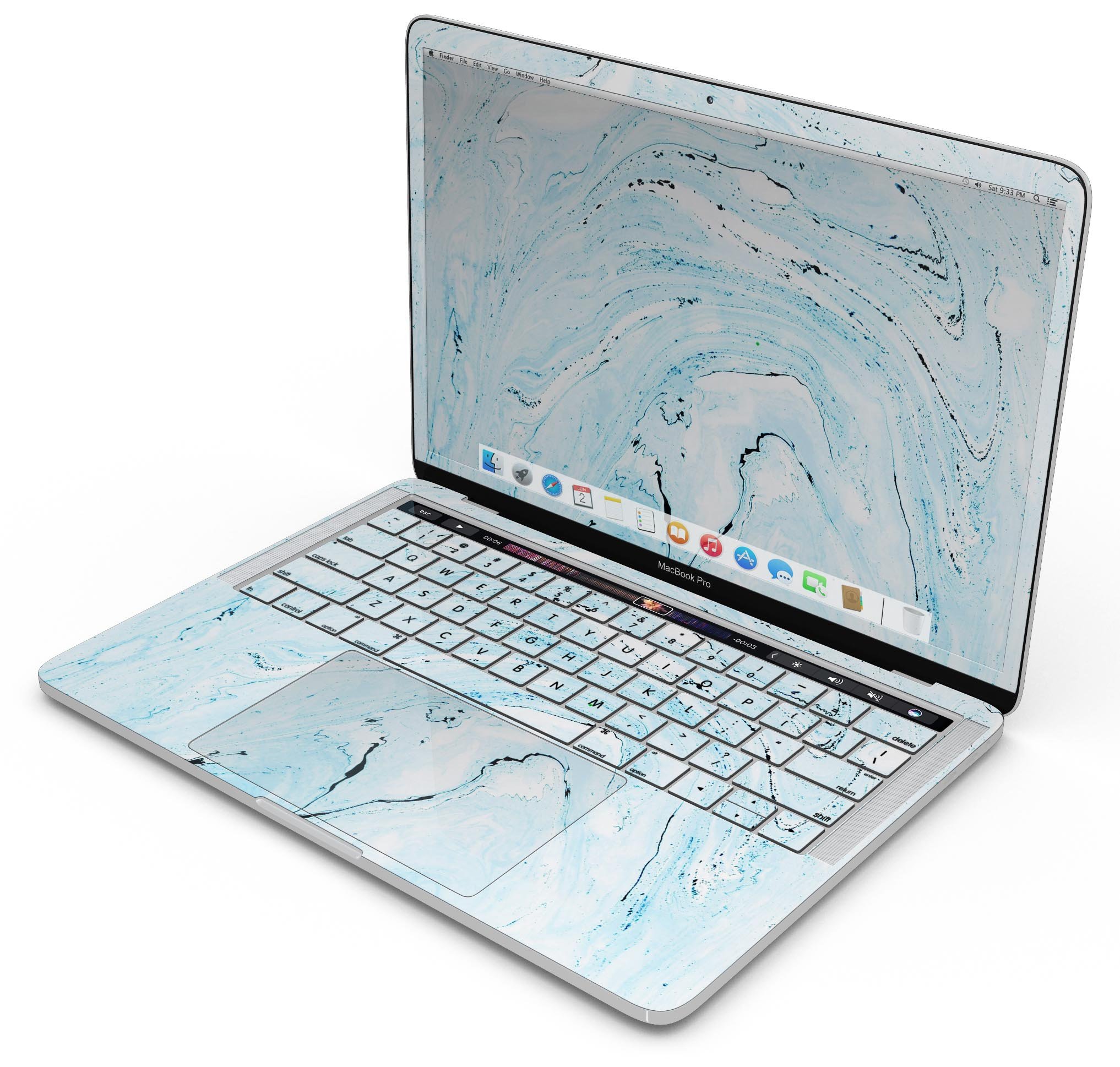 Ocean Blue Textured Marble Skin Decal Wrap Kit for MacBook, showcasing a stylish design with a textured finish.