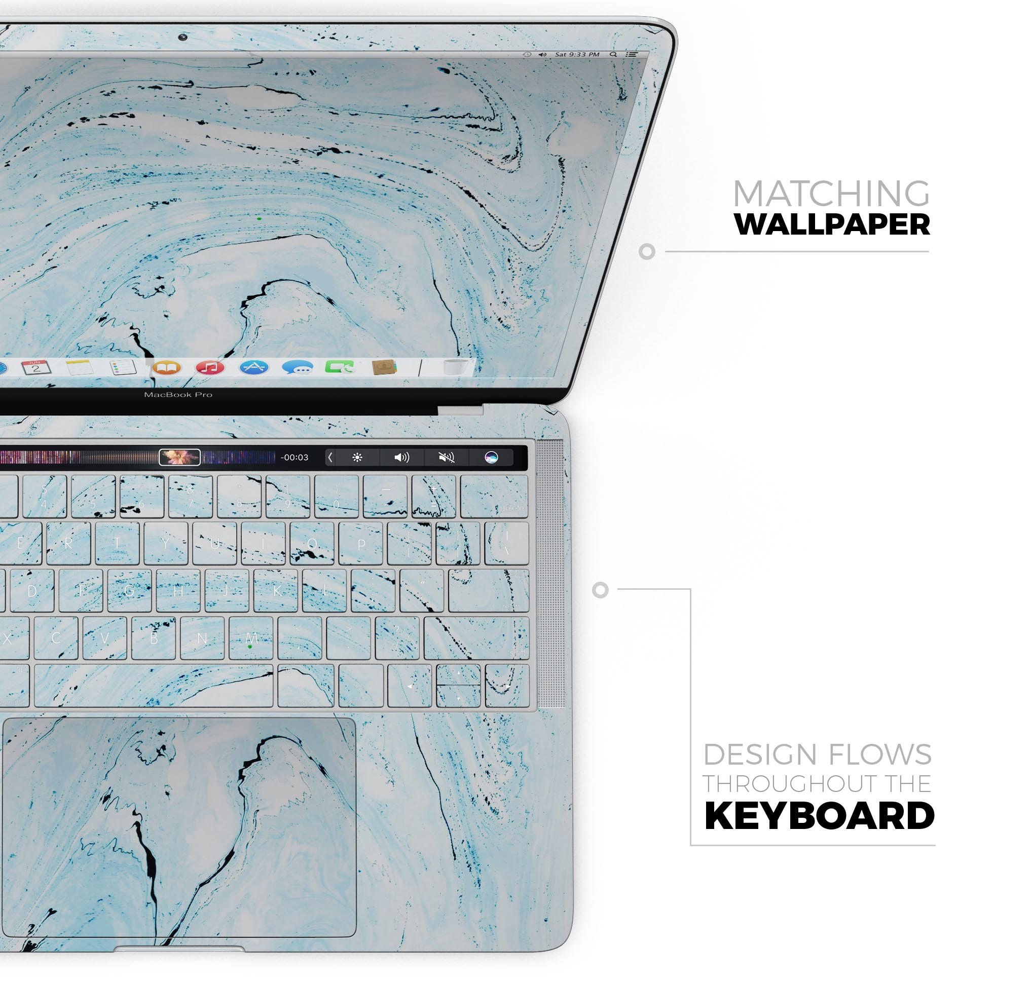 Ocean Blue Textured Marble Skin Decal Wrap Kit for MacBook, showcasing a stylish design with a textured finish.