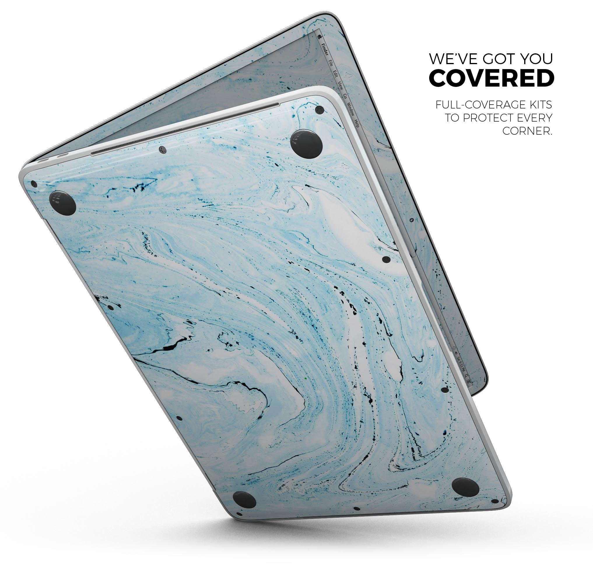 Ocean Blue Textured Marble Skin Decal Wrap Kit for MacBook, showcasing a stylish design with a textured finish.