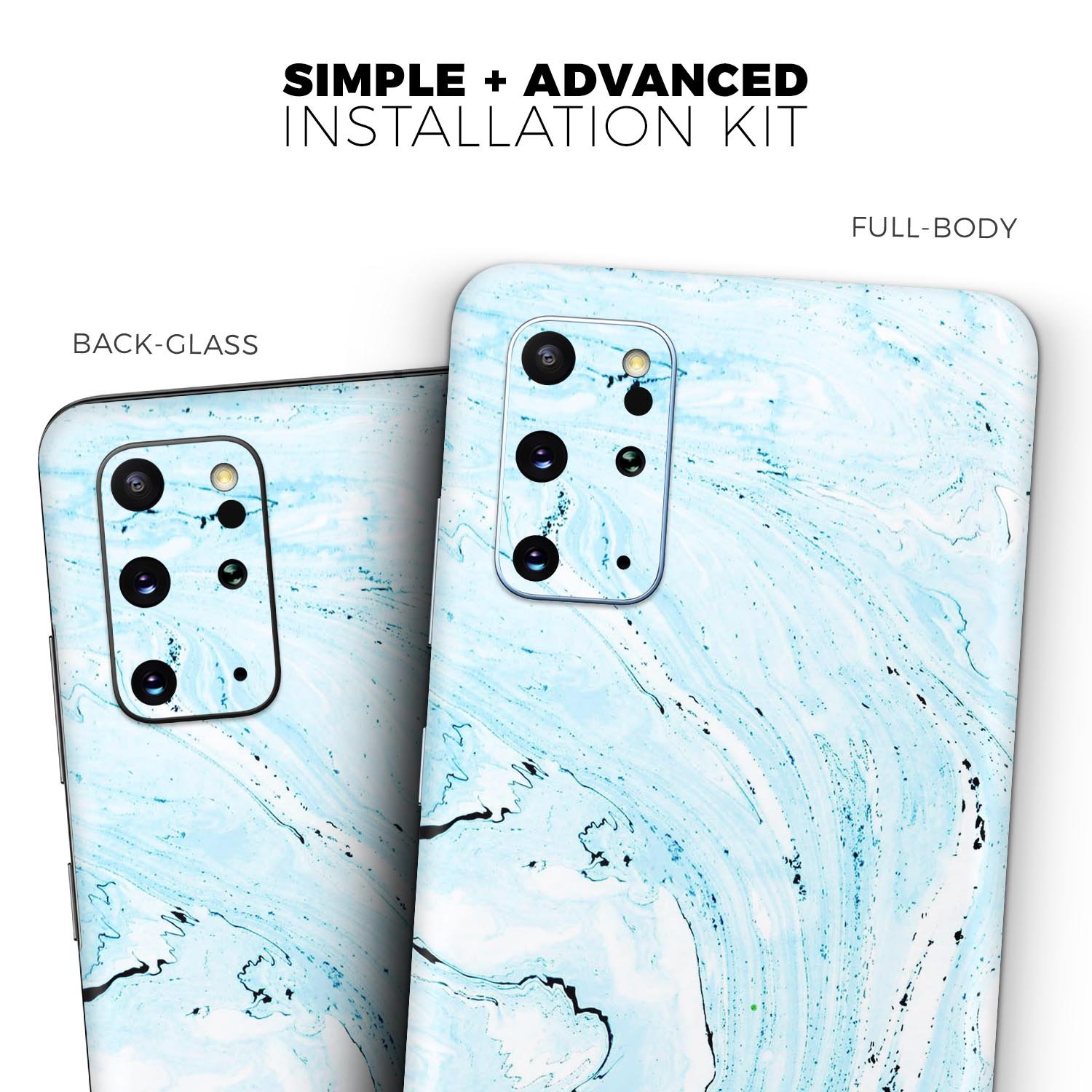 Ocean Blue Textured Marble Skin-Kit for Samsung Galaxy S-Series, showcasing a vibrant blue marble design on a sleek device.