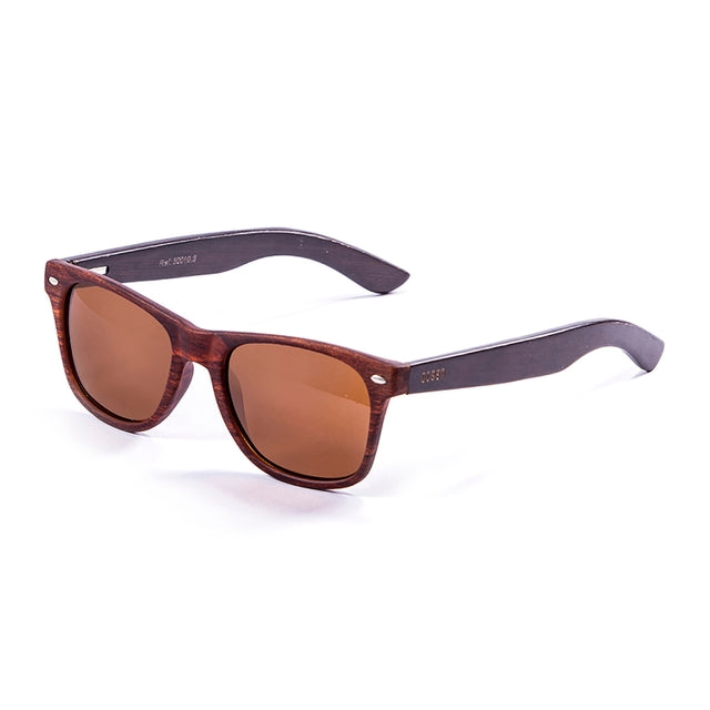 OCEAN GLASSES BEACH WOOD 50010.3 sunglasses featuring a full-rimmed rectangular frame in elegant brown color, suitable for all genders.