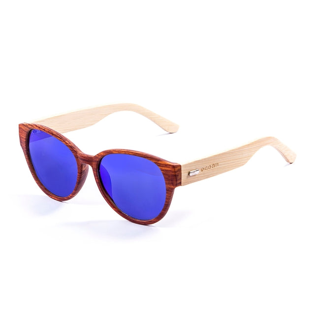 OCEAN GLASSES COOL 51001.3 round wooden sunglasses in brown color, showcasing full-rimmed design and stylish appeal.