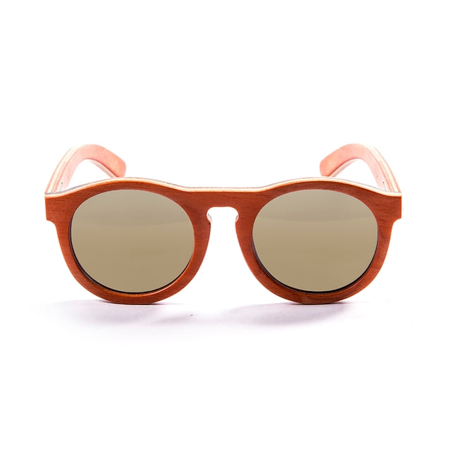 OCEAN GLASSES FIJI 54002.1 round wooden sunglasses in vibrant yellow color, showcasing full-rimmed design.