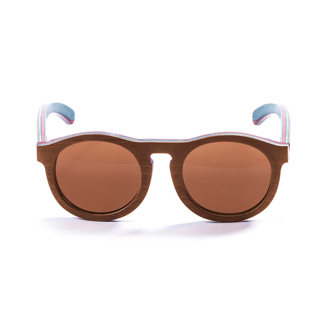 OCEAN GLASSES FIJI 54002.3 round wooden sunglasses in brown color, showcasing a stylish full-rimmed design.