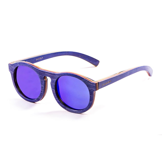 OCEAN GLASSES FIJI 54002.4 featuring a round wooden frame in vibrant blue color, designed for unisex wear.