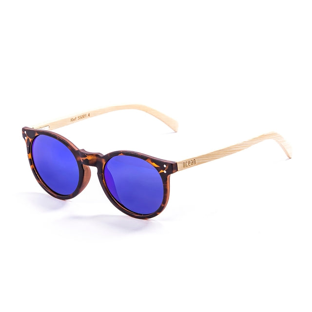 OCEAN GLASSES LIZARD WOOD 55001.4 featuring round full-rimmed brown frames, suitable for unisex wear.