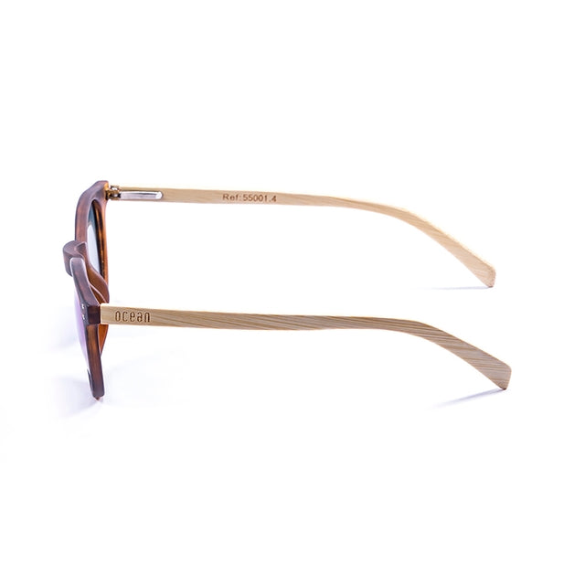 OCEAN GLASSES LIZARD WOOD 55001.4 featuring round full-rimmed brown frames, suitable for unisex wear.