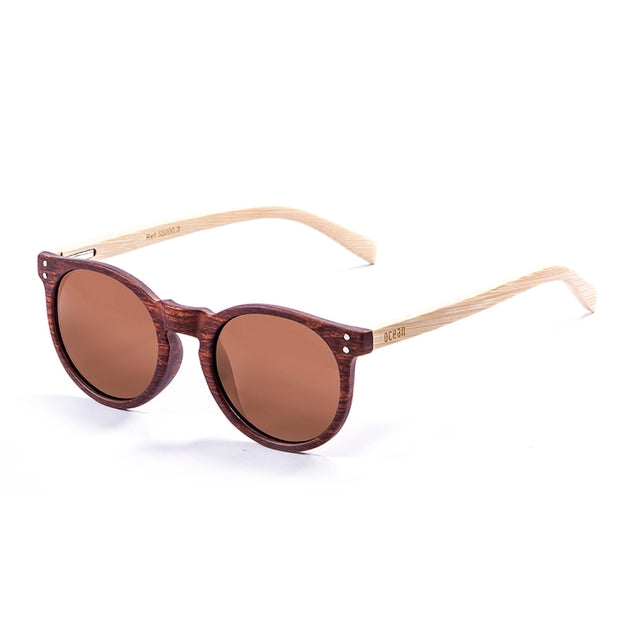 OCEAN GLASSES LIZARD WOOD 55000.3 featuring a stylish round full-rimmed design in brown color, suitable for unisex wear.