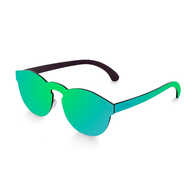 OCEAN GLASSES LONGBEACH 22.6N, stylish green round sunglasses with a full-rimmed nylon frame, suitable for unisex wear.