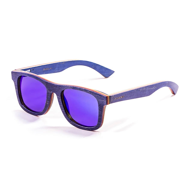 OCEAN GLASSES VENICE BEACH 54001.4 featuring a full-rimmed rectangular wooden frame in vibrant blue color, suitable for unisex wear.