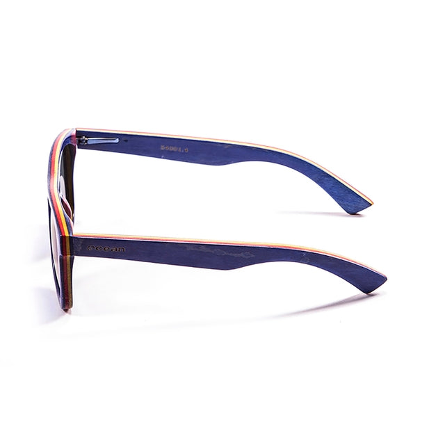 OCEAN GLASSES VENICE BEACH 54001.4 featuring a full-rimmed rectangular wooden frame in vibrant blue color, suitable for unisex wear.