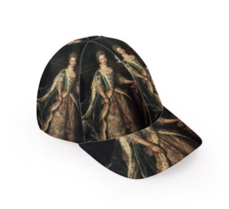 Ode To Charlotte Dad Hat featuring a classic Queen Charlotte portrait, made in Los Angeles with a charcoal inside color.