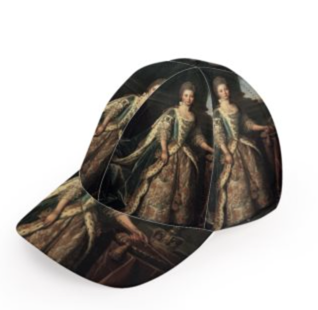 Ode To Charlotte Dad Hat featuring a classic Queen Charlotte portrait, made in Los Angeles with a charcoal inside color.