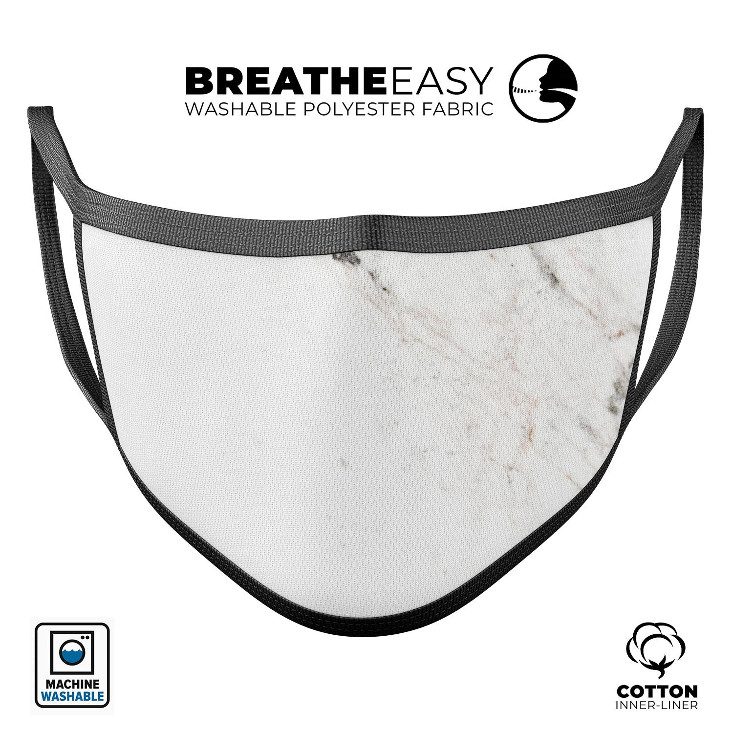 Off-White Grunge Marble Surface mouth cover, showcasing a stylish design with adjustable ear loops, made from soft cotton and memory foam.